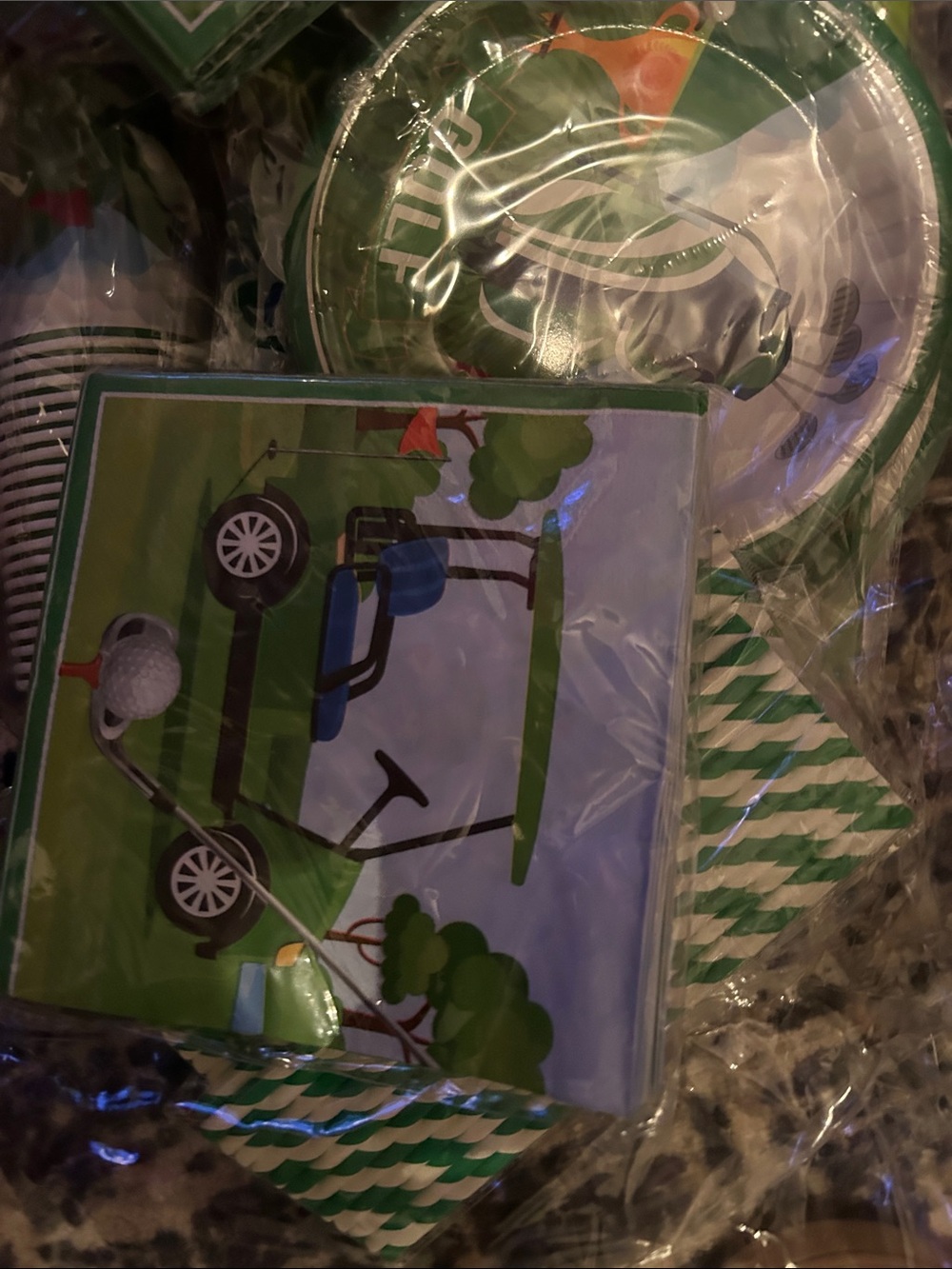 Golf Cart Themed Party Napkins and Plates - Green